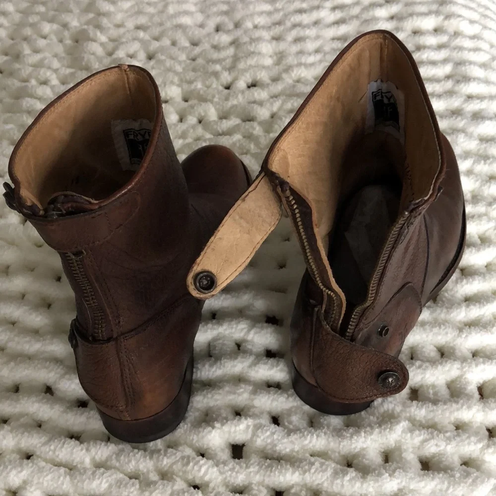 Frye leather brown distressed Melissa size 8 1/2 B Boots. Above the ankle. EUC‎ - Picture 5 of 8